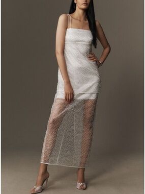 BHLDN Sleeveless Pearl-Embellished Sheer Skirt Maxi Dress